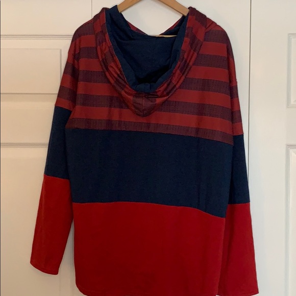 Red and Navy Striped Fall Hoodie 2XL - Picture 4 of 6